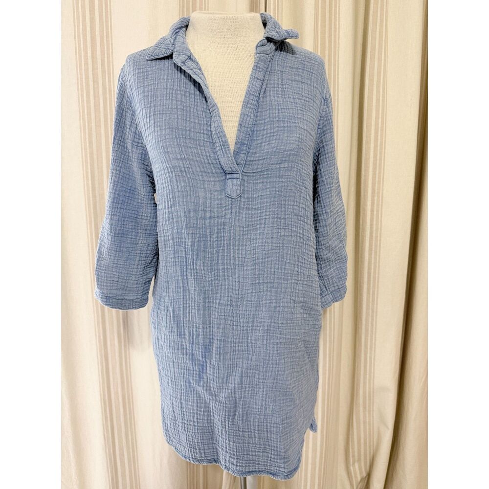 Elan Blue Cotton Gauze Tunic Cover Up Size Small Beach Coastal